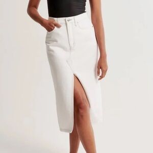 Abercrombie & Fitch Cream Denim Slit Midi Skirt